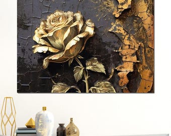 Golden Rose: Modern Floral Wall Art | Vintage Style | Textured