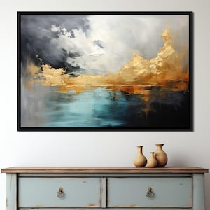 Abstracción de oro y verde azulado: decoración moderna, pintura artística, lienzo abstracto, arte de pared elegante, pieza dinámica de NICHECANVAS