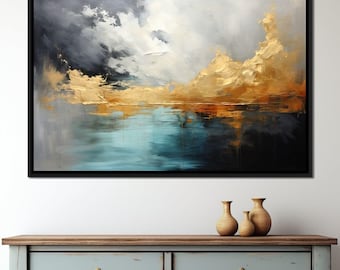 Gold and Teal Abstraction: Modern Decor, Artistic Painting, Abstract Canvas, Stylish Wall Art, Dynamic Piece by NICHECANVAS