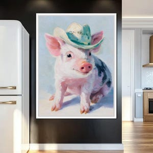 Cowboy Piglet Prairie Joy: Whimsical Pig Illustration | Farmhouse Home Decor | Rustic Animal Art by NICHECANVAS