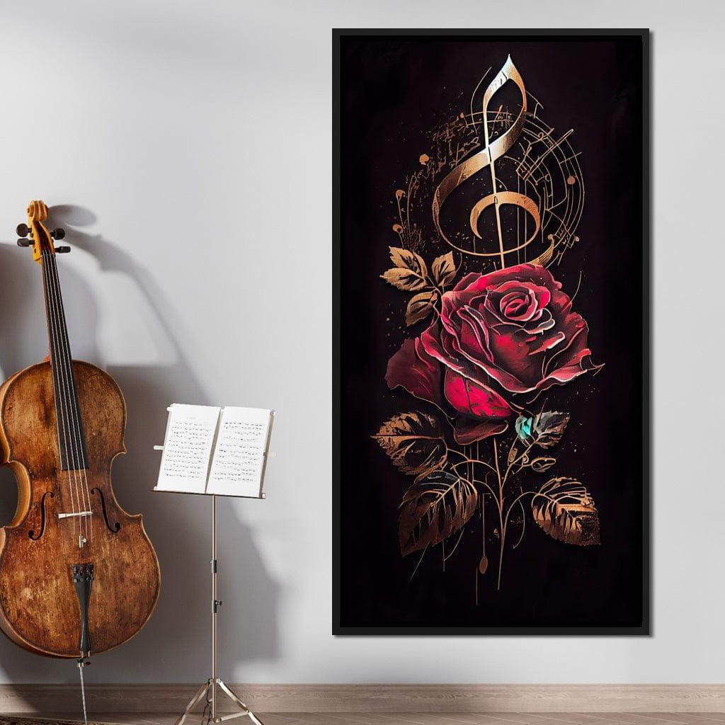 Red Rose & Musical Notes: Romantic Rose Artwork | Music Wall Art