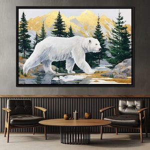 Majestic Polar Bear Wilderness Stroll: Nature Wall Art | Scenic Arctic Wildlife Home Decor | Forest Landscape by NICHECANVAS
