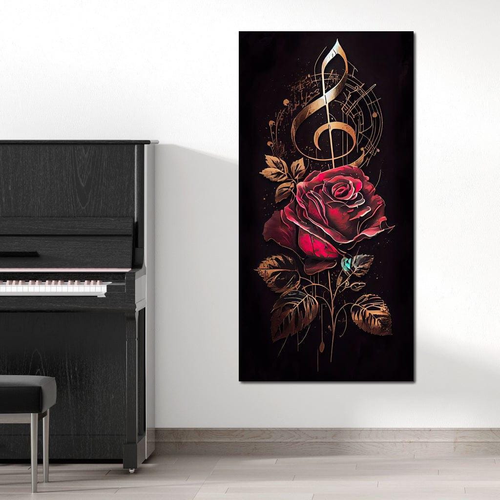 Red Rose & Musical Notes: Romantic Rose Artwork | Music Wall Art