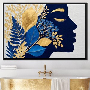 Golden Leaf Silhouette Dreams: Modern Blue and Gold Botanical Home Decor | Wall Art for Calm Elegance by NICHECANVAS