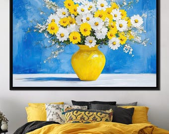 White & Yellow Flowers: Floral Wall Art | Colorful Home Decor | Modern Floral Painting | Nature Inspired Art by NICHECANVAS