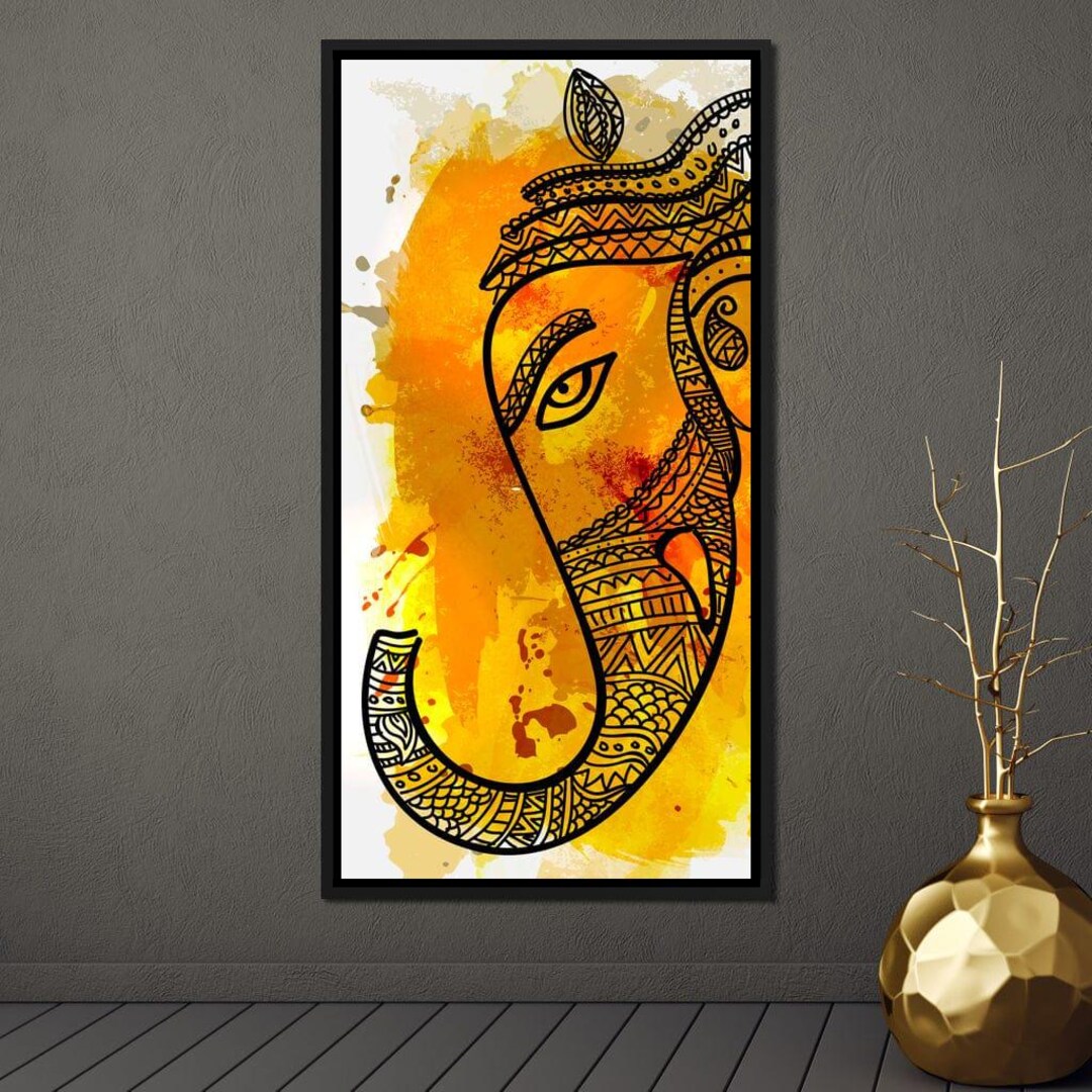 Lord Ganesha in Yellow: Hindu Wall Decor | Vibrant Artwork | Spiritual ...