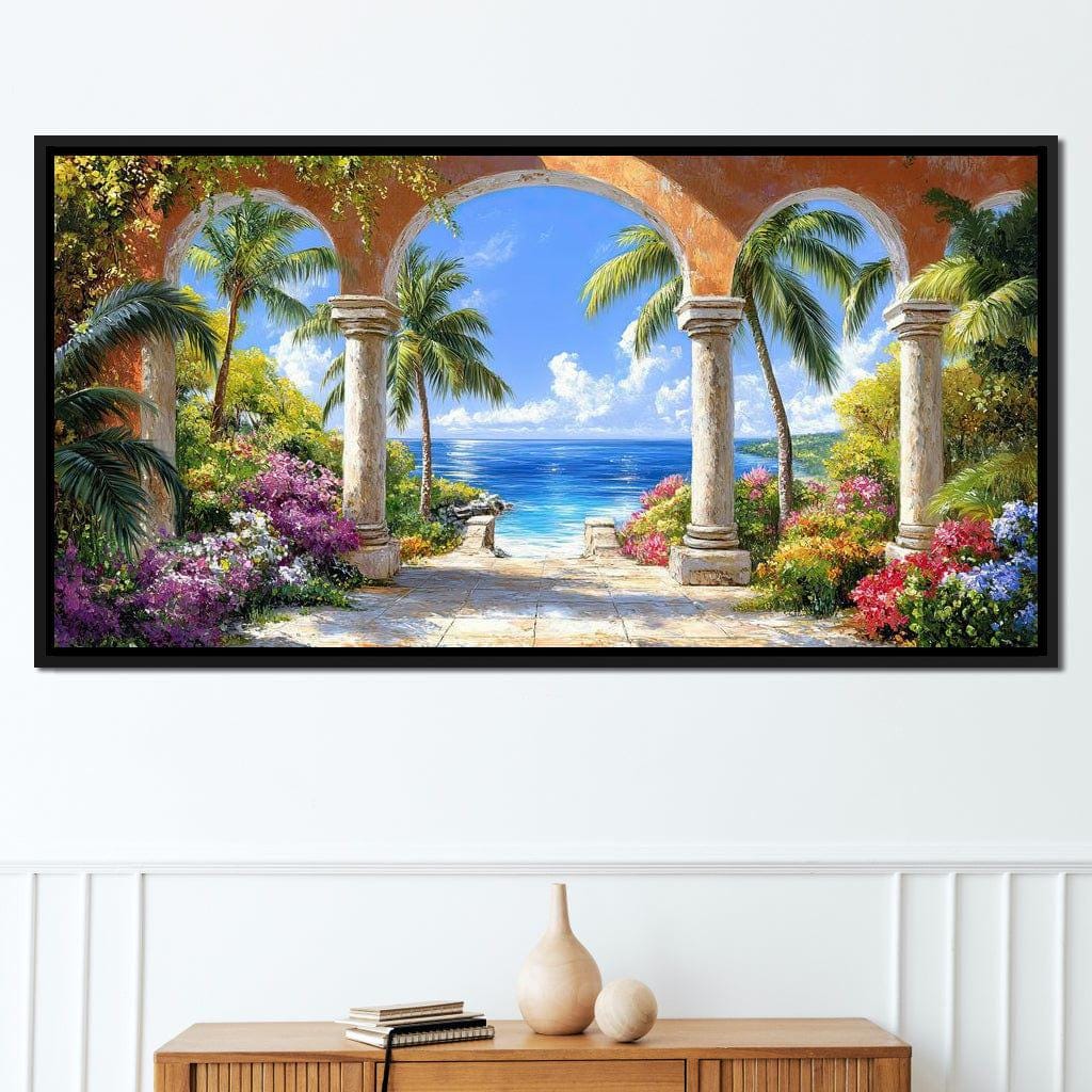 Mediterranean Paradise Vista: Coastal Landscape Canvas | Tropical