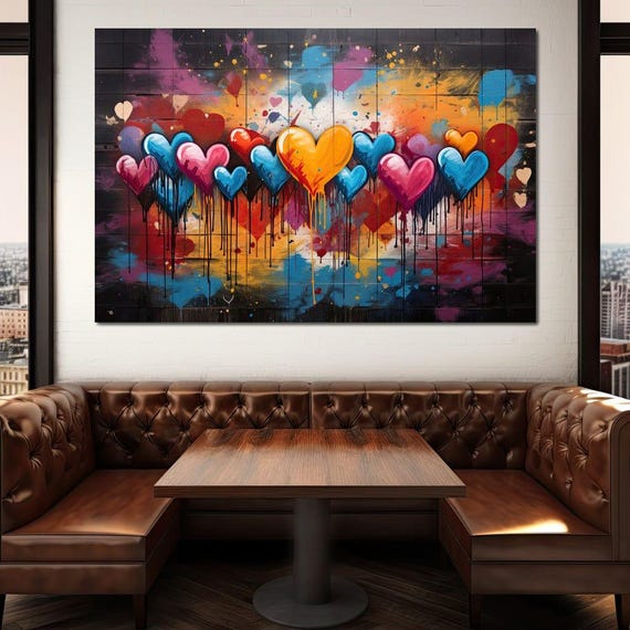 Dripping Spectrum of Love: Colorful Hearts Wall Art | Contemporary