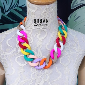 Colorful Matte Chunky Chain Link Statement Necklace, Summer necklace Choker, Bib Necklace,  Gift For her