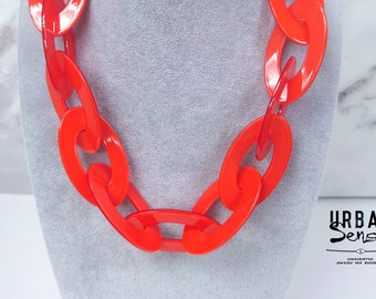 Orange Statement Chunky Chain Necklace, Oversized Statement Necklace, Orange Necklace, Gift for her