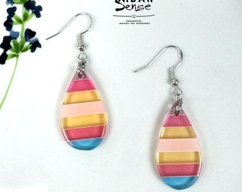 Colourful Teardrop Earrings, Clear Acrylic Drop Earrings, Rainbow Dangle Earrings, Summer Earrings, Cute, Trendy, Gift for her