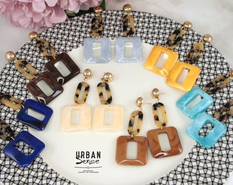 Handmade Tortoise Resin Geometric Earrings, Fashion Jewelry