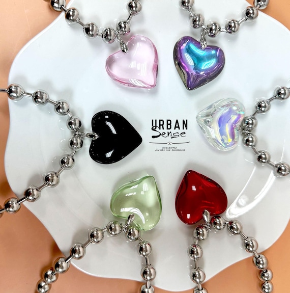 Puffy Glass Heart Pendant Necklace, 16 display picture 3