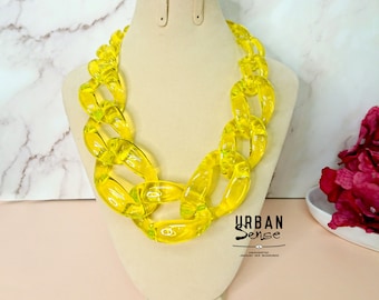 YELLOW Transparent Chunky Link Oversize Necklace, Green Necklace, Statement Necklace, Bib Necklace,Chunky link necklace,Bridesmaids Necklace