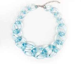 Transparent Blue Chunky Link Oversize Necklace, Statement Necklace, Bib Necklace, Bridesmaids Necklace