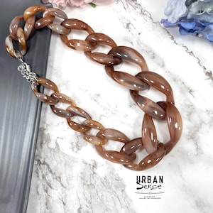 Brown Chunky Link Oversize Necklace, Black Necklace, Statement Necklace, Bib Necklace, Chunky link necklace, , Gift for her