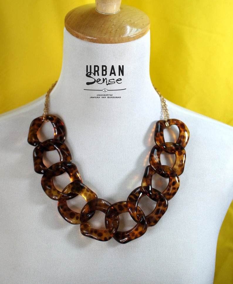 Tortoise Shell Oversized Chain Link Necklace Statement Etsy UK