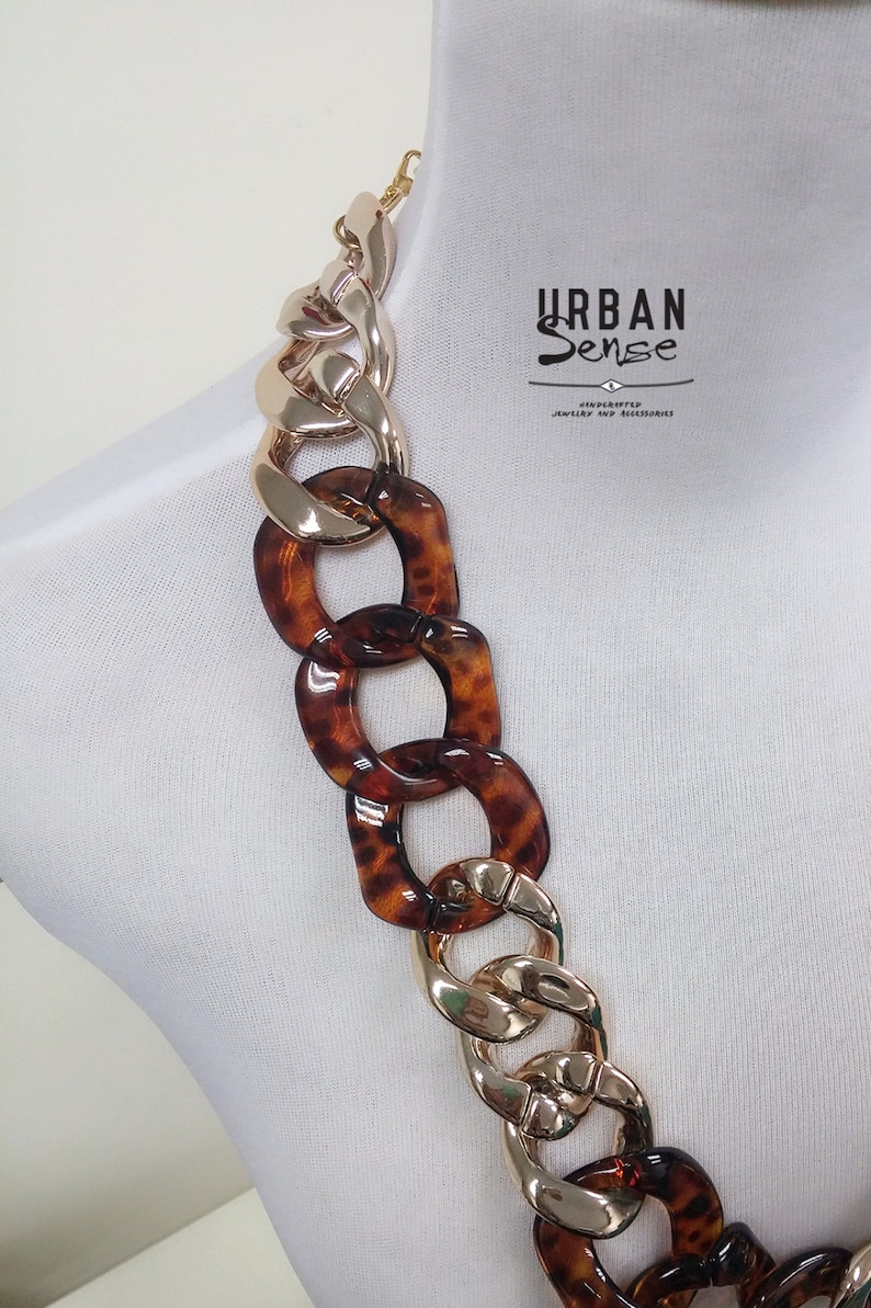 Gold and Tortoise Shell Chunky Chain Link Statement Necklace Etsy