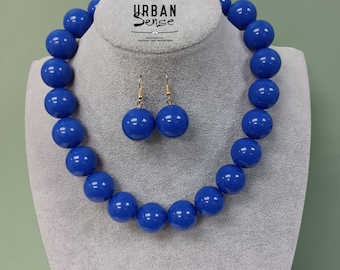 Ensemble de colliers vintage vert OU bleu, collier de perles de bois, collier audacieux, collier de perles vertes, collier de perles bleues, cadeau pour elle