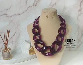 Plum Purple Transparent Chunky Link Oversize Necklace, Purple Necklace, Statement Necklace,Bib Necklace,Chunky necklace,Bridesmaids Necklace