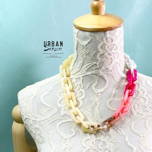 Multicolor Chunky Resin Chain Statement Necklace, Chunky Statement Link Chain Necklace,  Gift for her, Gift for Mother
