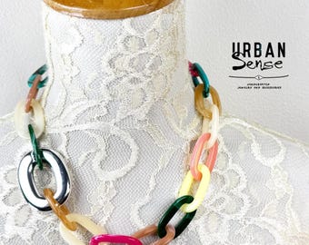 Multicolor Chunky Resin Necklace Bold Links | Colorful Statement Chain Oversized Acrylic Jewelry Gift