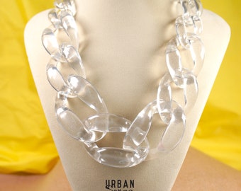 Transparent Clear White Chunky Link Oversize Necklace, Matt White Link Necklace, Statement Necklace, Bib Necklace, Bridesmaids Necklace