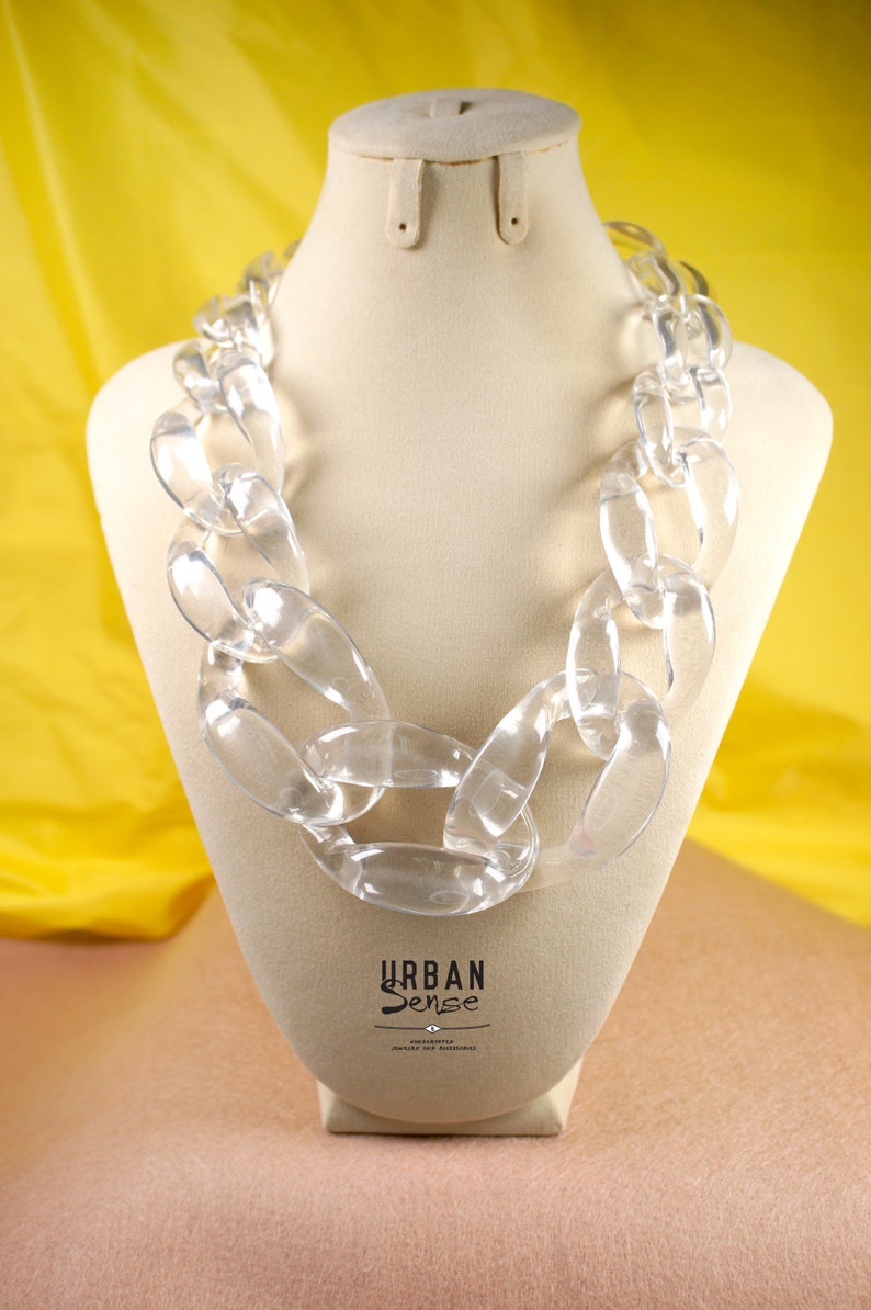 Transparent Clear White Chunky Link Oversize Necklace, Matt White Link Necklace, Statement Necklace, Bib Necklace, Bridesmaids Necklace Clear Necklace