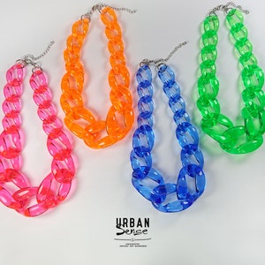 Neon Chunky Link Statement Necklace: Transparent Acrylic Bib