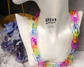 Colorful Transparent Chunky Chain Link Statement Necklace, Summer necklace Choker, Bib Necklace,  Gift For Her