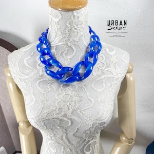 Blue Chunky Link Oversize Necklace, Black Necklace, Statement Necklace, Bib Necklace, Chunky link necklace, , Gift for her