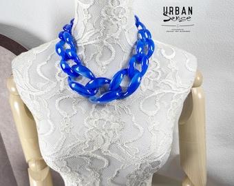 Chunky acrylketting met blauw kleurverloop Oversized schakel statement gewaagde sieraden