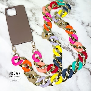 Chunky Multicolor Phone Chain: Gold Accent Lanyard Necklace