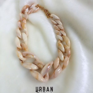 Marbleized Chunky Chain Necklace, Oversized Acrylic Bib Statement