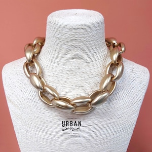 Matte Gold Chunky Necklace - Oversized Acrylic Chain Links Bold Statement Jewelry