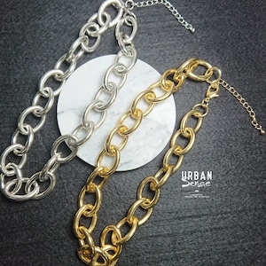 Chunky Chain Link Necklace: Gold or Silver Plated Metal