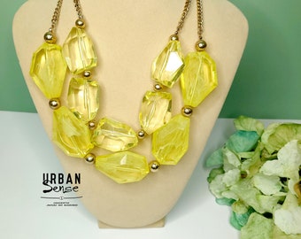 Yellow Statement Necklace, Lemon Faceted Beads, Bold Layered Jewelry
