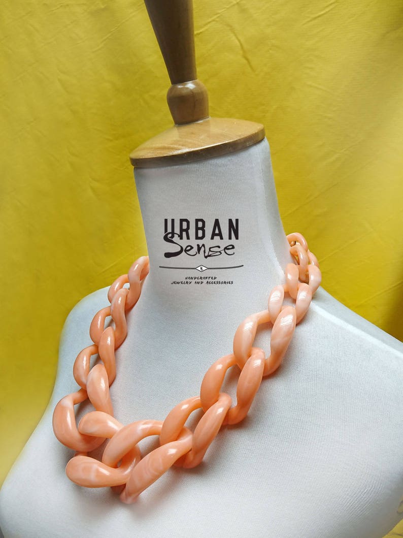 Fashion Party Necklace Bridesmaids Necklace Salmon Marbleized Oversized Chain Link Chunky Necklace Statement Necklace Bib Necklace