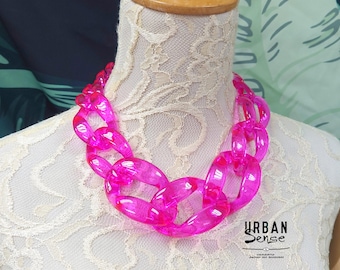 Hot Pink Chunky Chain Necklace Acrylic Resin Oversized Links Statement Bold Jewelry