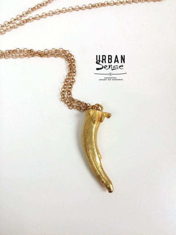 Gold Chili Long Necklace Gold Necklace Gold Charm Necklace Etsy