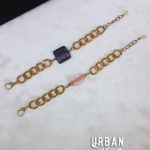 Glass Bead Gold Chain Bracelet: Chunky Statement Jewelry