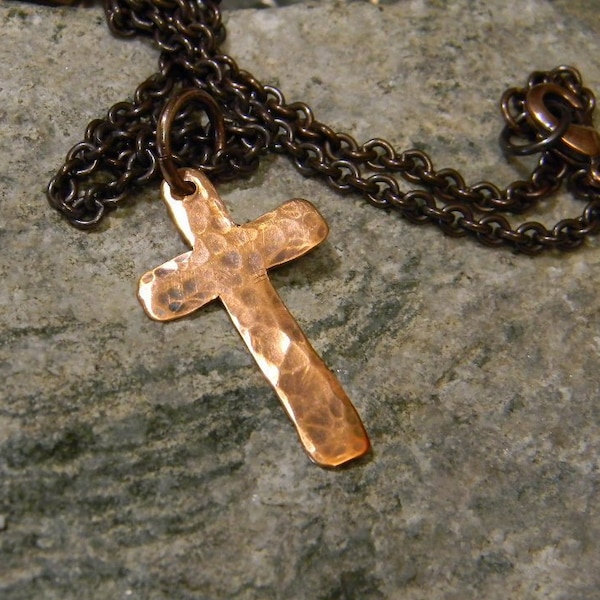 Rustic Copper Cross Necklace, Hammered Copper Cross, Mens Cross Necklace, Boho Necklace, Womens Cross, Christian Necklace, Christian Jewelry