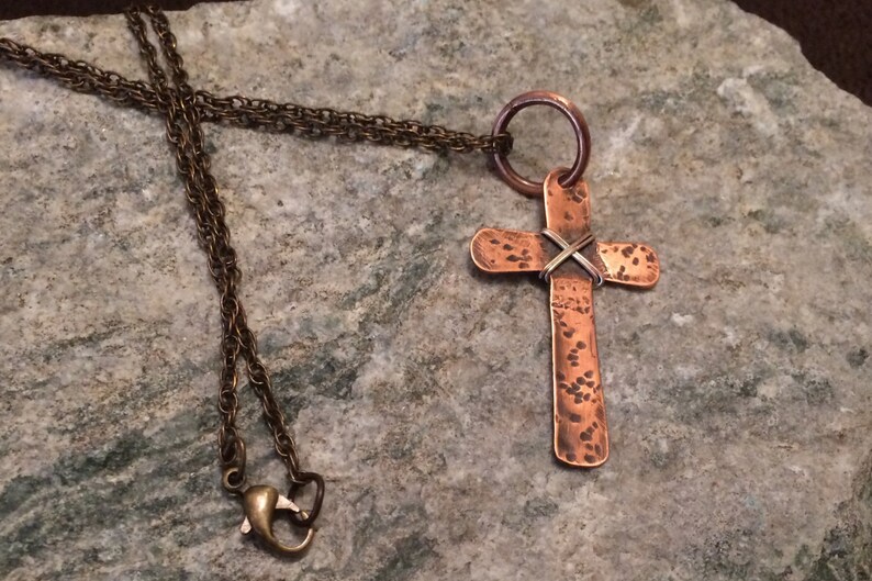 Rustic Copper Cross Necklace Mens Boho Necklace Mixed | Etsy