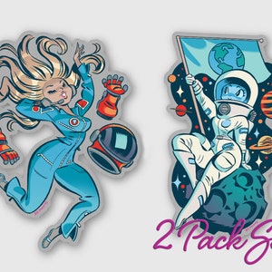 Working Women- Set of 2 BIG Brushed Aluminum Stickers (Astronauts)
