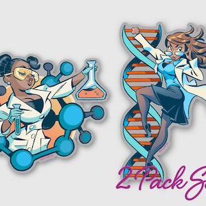 Working Women- Set of 2 BIG Brushed Aluminum Stickers (Scientists)