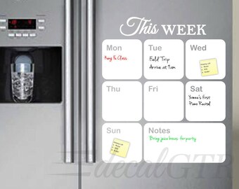 16x19 Dry Erase Weekly Calendar - fridge weekly planner vinyl wall decal - white board for kitchen - D014