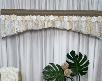 Vintage Pink Butterfly Ruffled Valance Shabby Curtain One 46 x 10.5 Retro Cottage Chic Farmhouse Decorating Decor Romantic Country