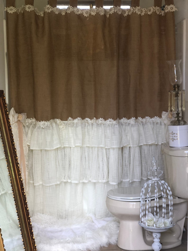 Custom French Shabby Rustic Chic Burlap Shower Curtain Valance Etsy