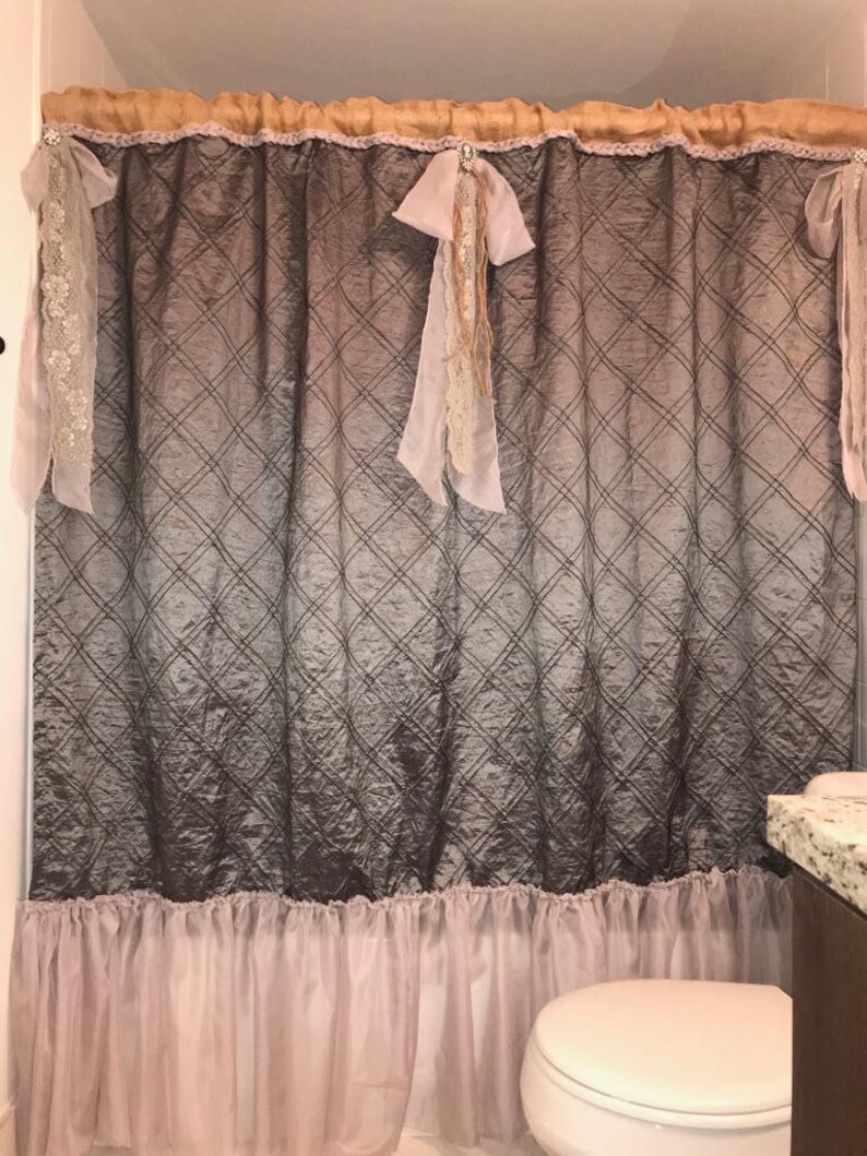Custom French Shabby Rustic Chic Burlap Shower Curtain Valance Etsy