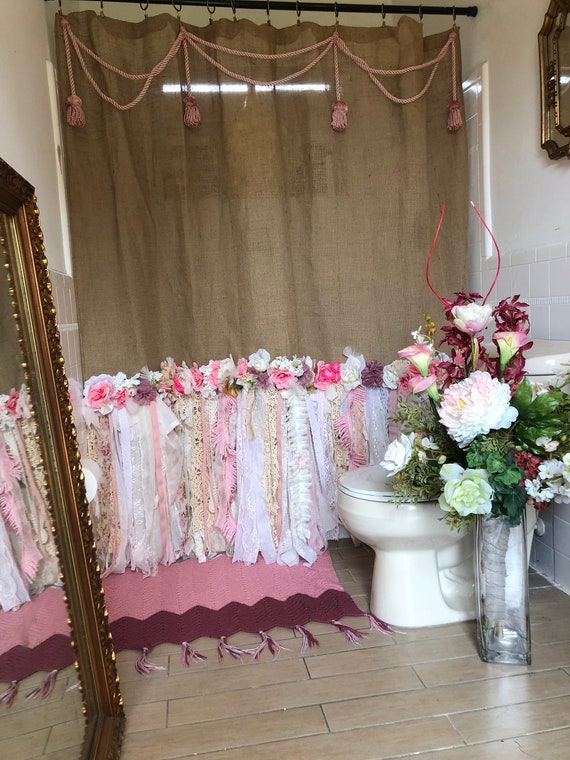 Shabby Chic Burlap Shower Curtain Rustic Boho Shower Curtain Etsy